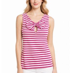 Kate Spade Pink and White Striped Pomona Bow Tank - Size Small